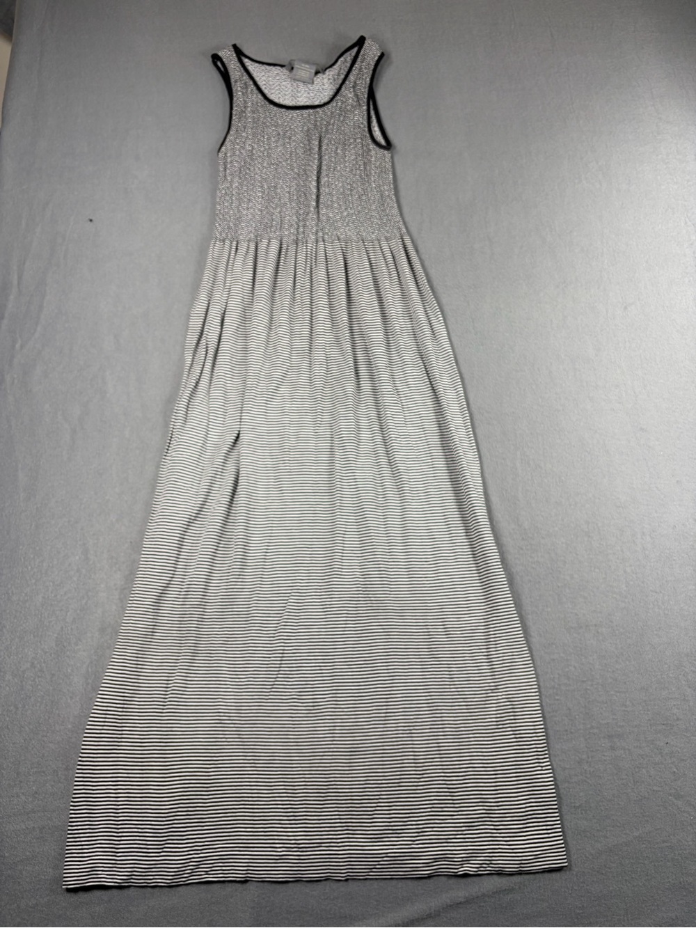 Striped Black & White Maxi Dress with Knit Bodice